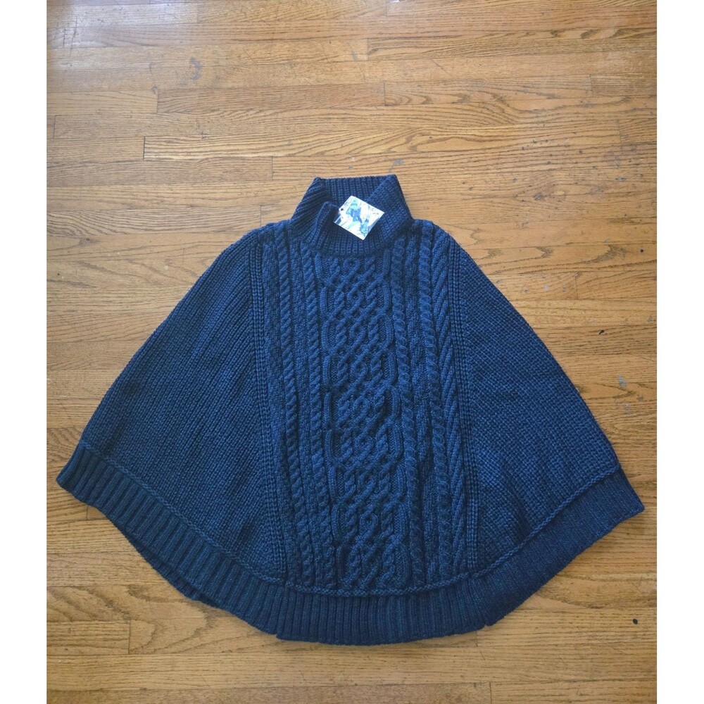 Aran Crafts Ireland Merino Wool Shawl Cable Knit Teal Large NWT